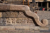 The great Chola temples of Tamil Nadu - The Airavatesvara temple of Darasuram. Detail of the balustrades  of the southern stairways of the mandapa. 